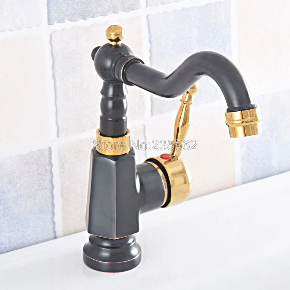 

Gold Color Brass & Black Brass Deck Mounted Single Handle Bathroom Sink Mixer Faucet Hot and Cold Water Faucet Mixer Tap Lsf797