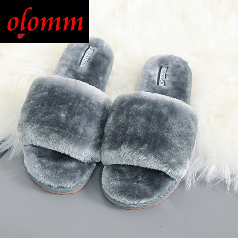 

Fashion Winter Women House Slippers Comfortable Flock Fluffy Slides Female Flat Home Slippers Furry Slides for Woman Wholesale