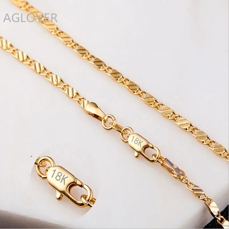 

AGLOVER 925 Silver 16/18/20/22/24/26/28/30 Inch 2mm Gold Charm Chain Necklace For Women Man Wedding Fashion Jewelry Gifts