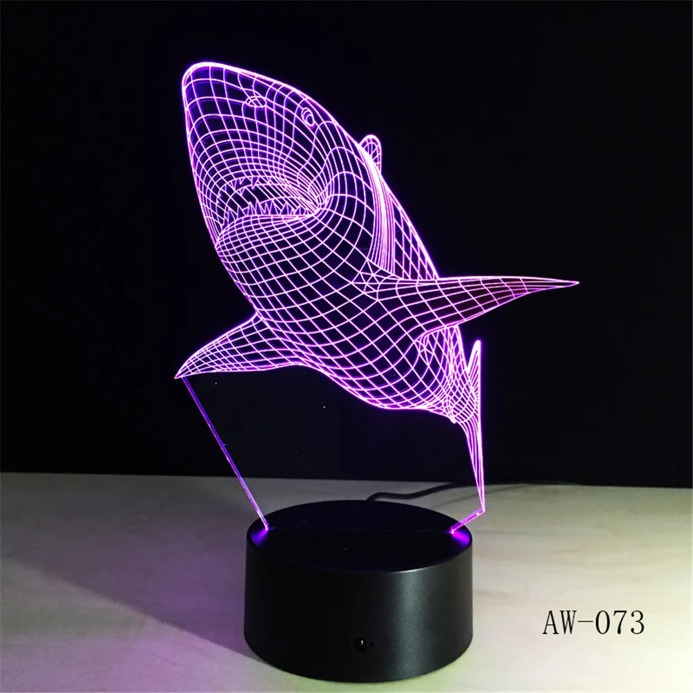 3D LED Night Lights Shark with 7 Colors Light for Home Decoration Lamp Amazing Visualization Optical Illusion 73 | Лампы и освещение