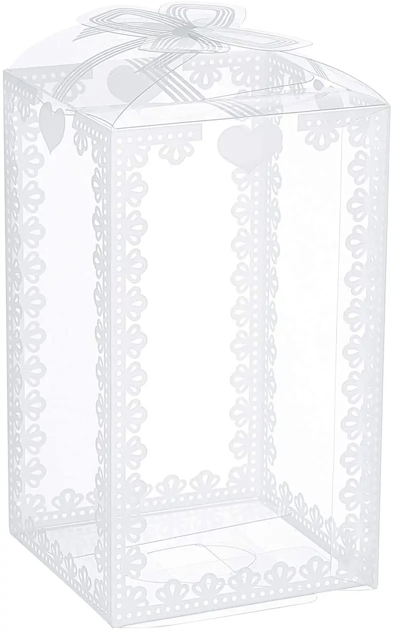 

24Pcs Clear Plastic Gift Box with Bowknot 4.5x2.5x2.5" Transparent PVC Favor Boxes Packing Box for Holiday Wedding