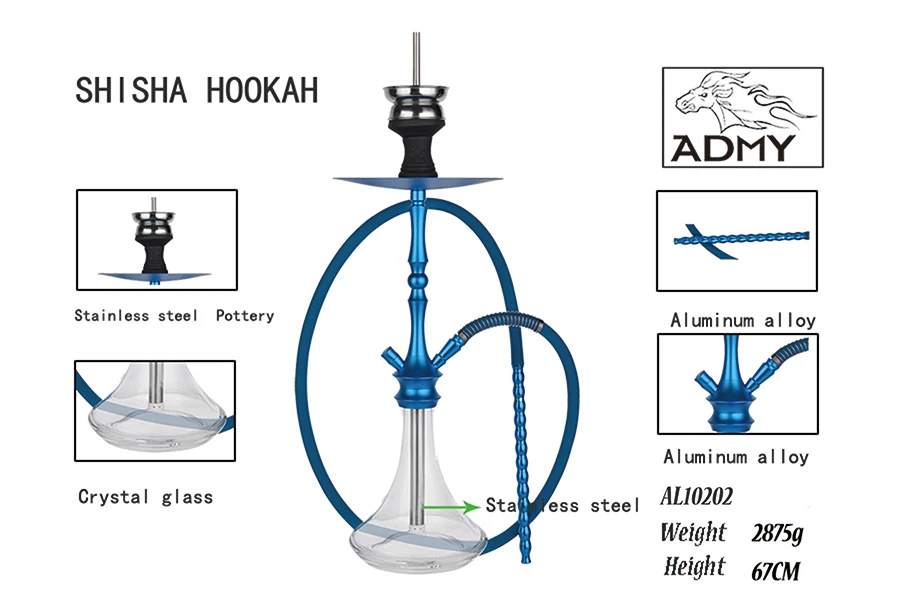 Hgt68cm Hose150cm современный алюминиевый кальян шесть цветов наргиле курительная трубка с фабрики рюкзак подарок