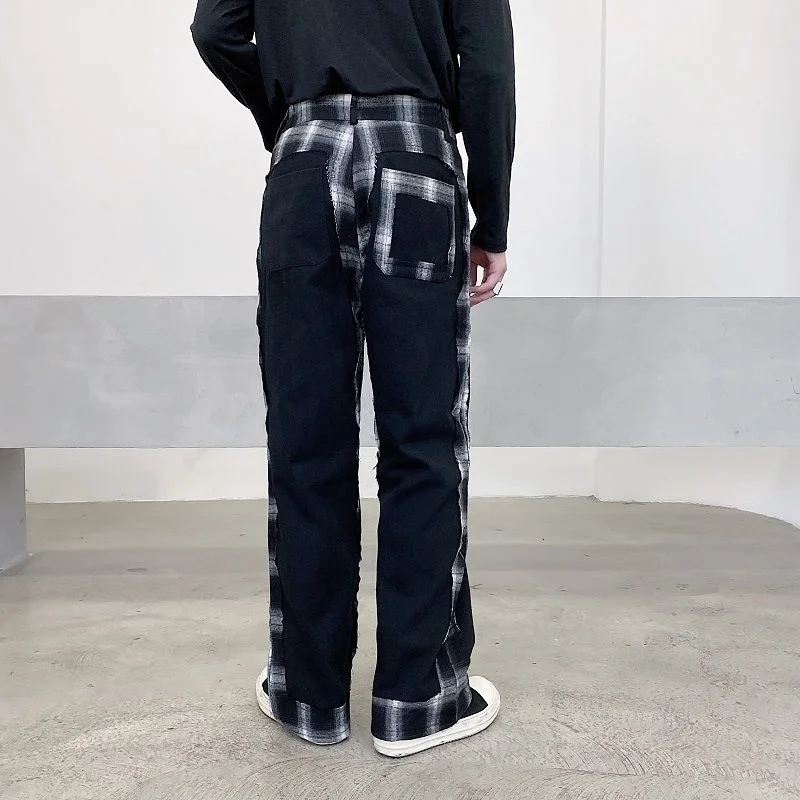 

Thickened Double-layer Plaid Stitched Rough Edge Fashion Men's Pants Tooling Functional Autumn And Winter Casual Trousers