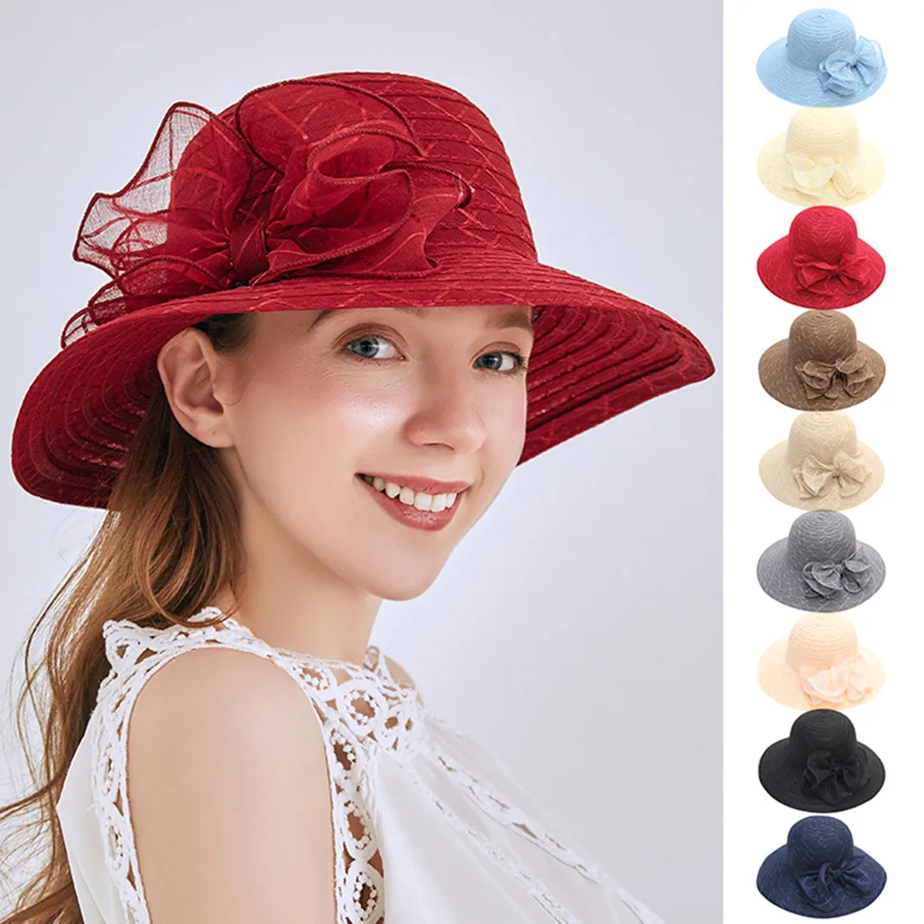 

Women's Bucket Hat Summer Women Organza Church Kentucky Derby Bridal Tea Party Wedding Hat Sun hat 2019#P30