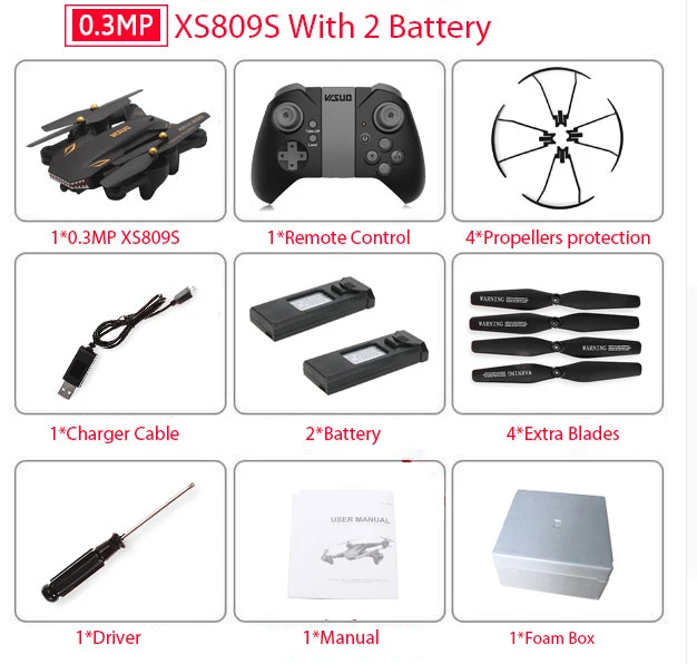0.3MP 2B Foam Box VISUO XS809S XS809HW складной селфи Дрон с широкоугольным 0.3MP/2MP HD камерой Квадрокоптер WiFi FPV RC вертолет мини Дрон xs809 - Цвет: 0.3MP 2B Foam Box