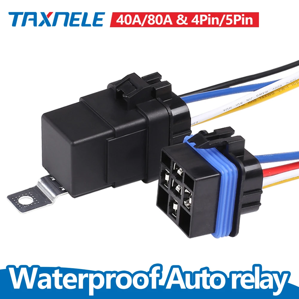 Automobile Relay Waterproof Integrated Wired DC12V 24V 40A 5Pin 4pin Auto + Holder with 105mm Length Wires | Строительство и