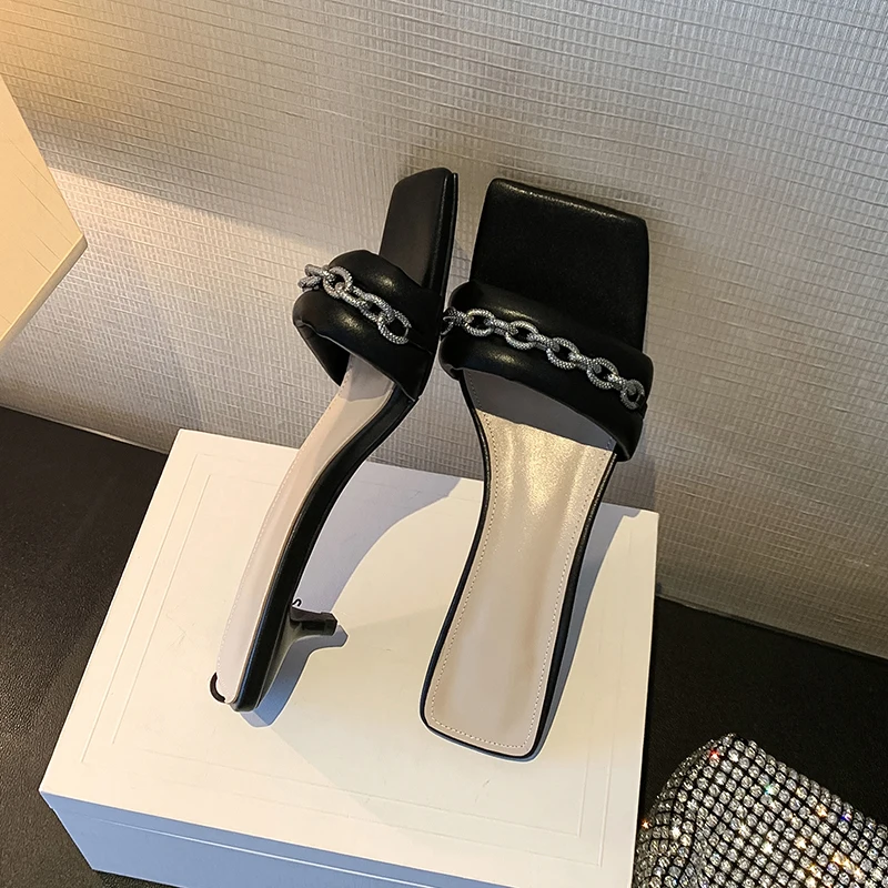 

Metal Decoration Women Slippers Punk 2021 Summer Low Heels Sandals For Women Genuine Leather Basic Casual Shoes Woman