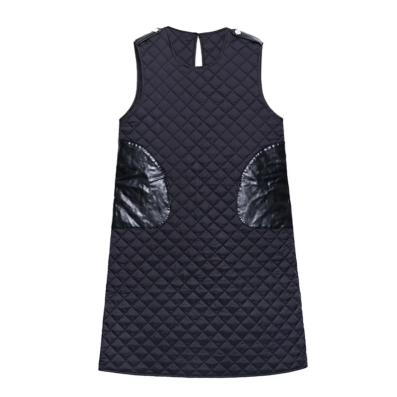 

QING MO 2021 Autumn New Women Dress Trend Stitching Pocket Sleeveless Dress Loose Plus Size Fashion Dress Black ZWL121