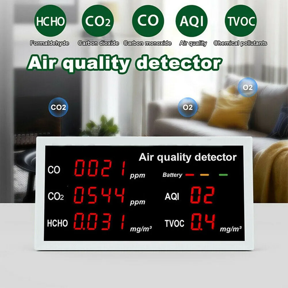 

1PC 5 In 1 Luftqualität Air Monitor Digital Display CO CO2 AQI HCHO TVOC Messgerät Detektor Lufttester Monitor Gas Detector