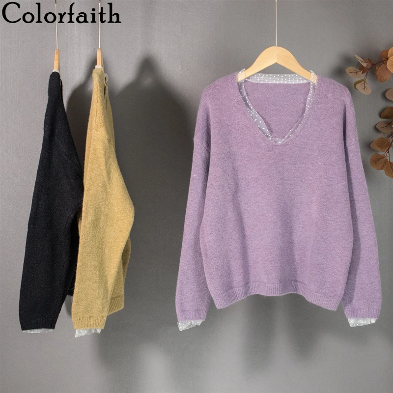 Colorfaith Новинка 2021 женский осенне-зимний свитер вязаный большой v-образный вырез