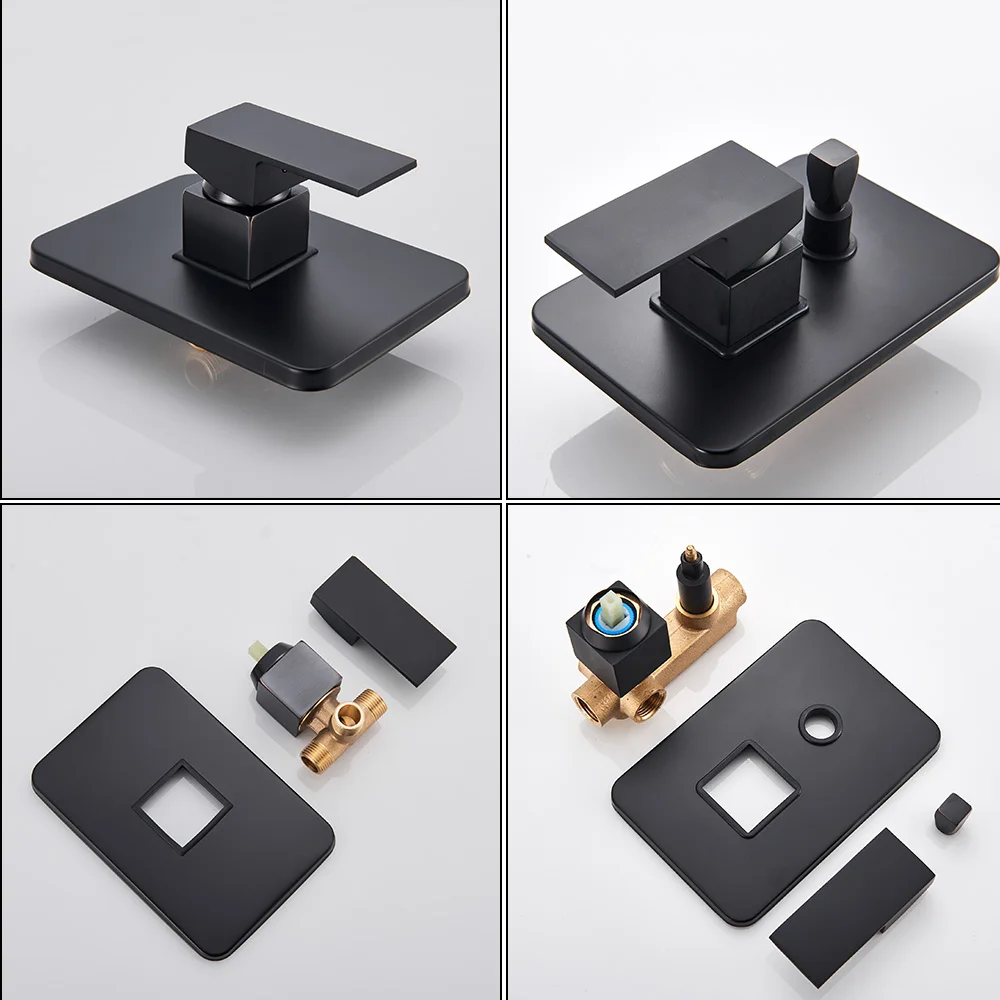 

Black Shower Set Wall Mounted Shower Faucet Mixer 8/10/12/16 inch Rainfall Bathroom Shower Tap with Handshower Rotate Bath Spout