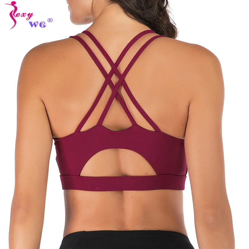 

SEXYWG Sexy Sports Bra High Impact Shockproof Running Crop Top Women Cross Bcak Gym Tops Fitness Push Up Workout Bras Plus Size