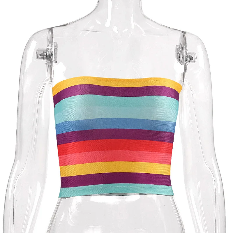 2020 летний женский Цветной полосатый жилет с запахом на груди сексуальная