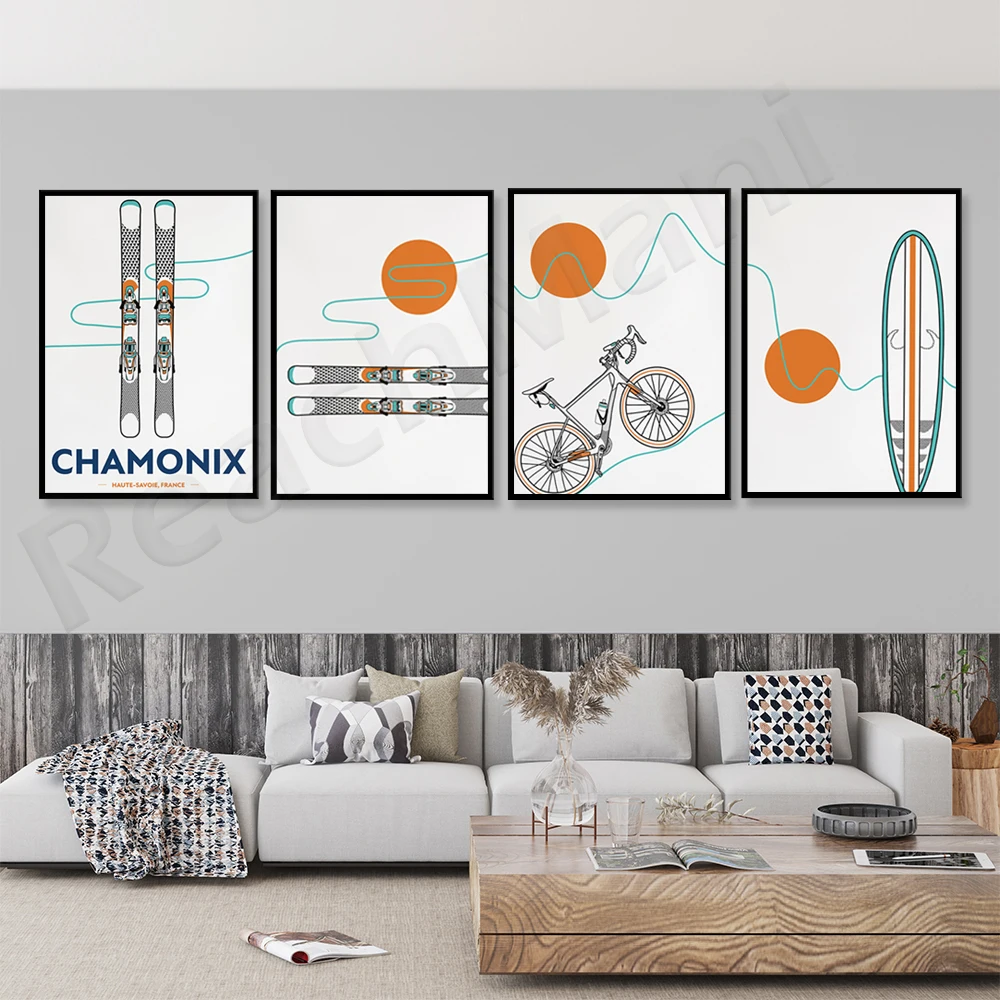 

Retro French ski art posters, skiers dream gift Christmas decoration, Nordic minimalist prints, living room bedroom decoration