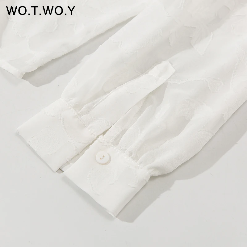Женская блузка с длинным рукавом WOTWOY белая сетчатая вырезами на лето 2020|Блузки| |