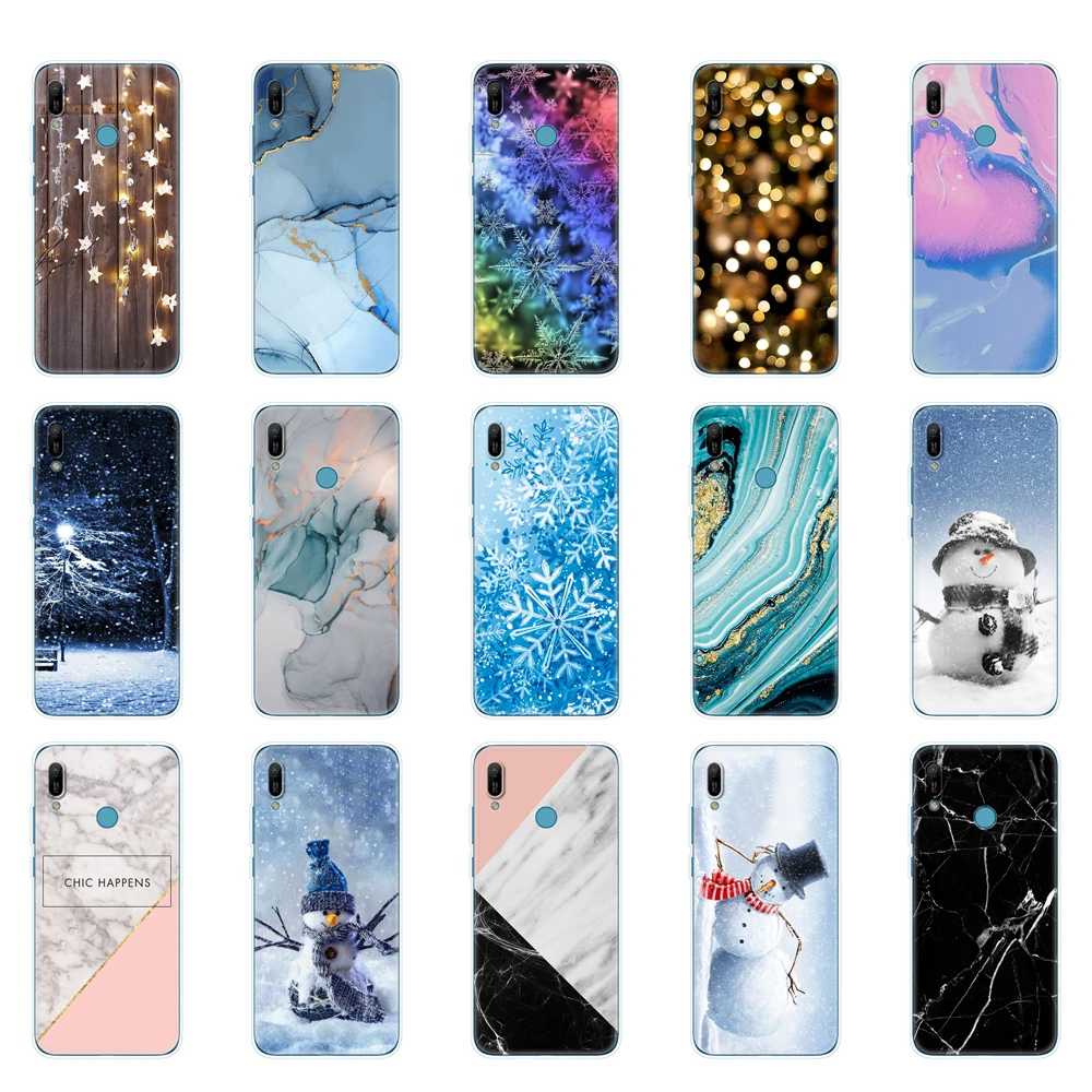 Чехол для Huawei y6 2019 чехол Y6 Pro искусственная кожа Prime Мраморная Снежинка зима