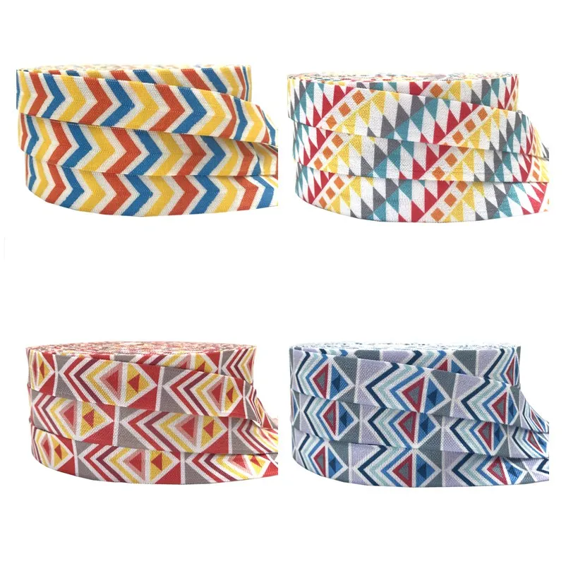 

10Yards 16mm Geometric Chevron Printed Fold Over Elastic Aztec FOE Handmade Accessories DIY Hair Tie Party Decor Ribbon