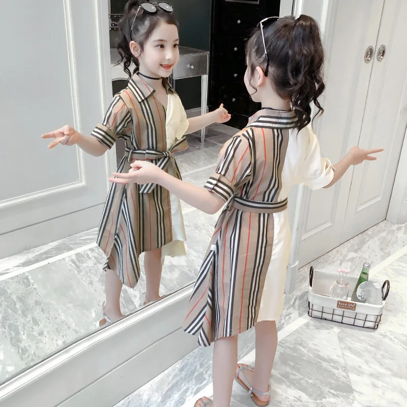 Girls Dress Short Sleeve Summer Kids Dresses for Girl Striped Patchwork Bow Children Princess Clothing 3-12Years | Детская одежда и