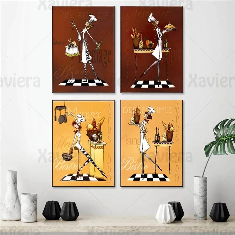 

Nordic Creative Canvas Painting Cartoon Female Chef Wall Poster Prints Wall Art Picture Kitchen Home Decoration Restaurant Decor