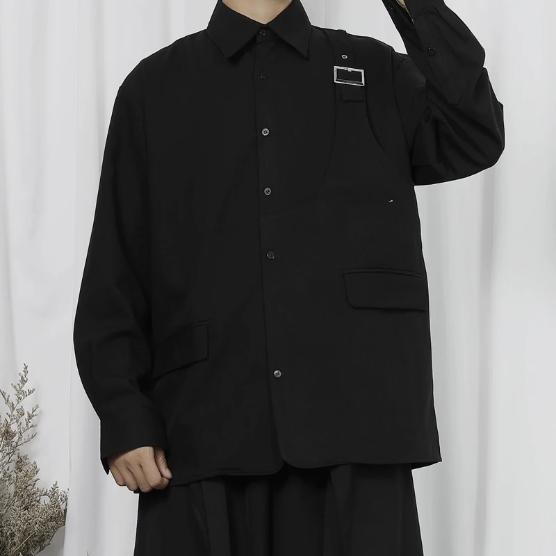 Men's Long-Sleeve Shirt Spring And Autumn New Fashion Youth Designer Dark Daily Casual Loose Versatile Large Shirt