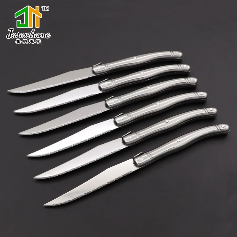 Jaswehome Set of 6 Stainless Steel Steak Knife Laguiole Dinnerware Cutlery Tablewares Western Dinner Flatwares Table Knife