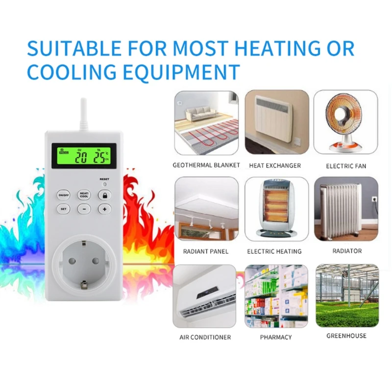 

Programmable Plug in Thermostat Outlet Electric Thermostat Controlled Outlet with Built-in Temperature Sensor Perfect for Heater