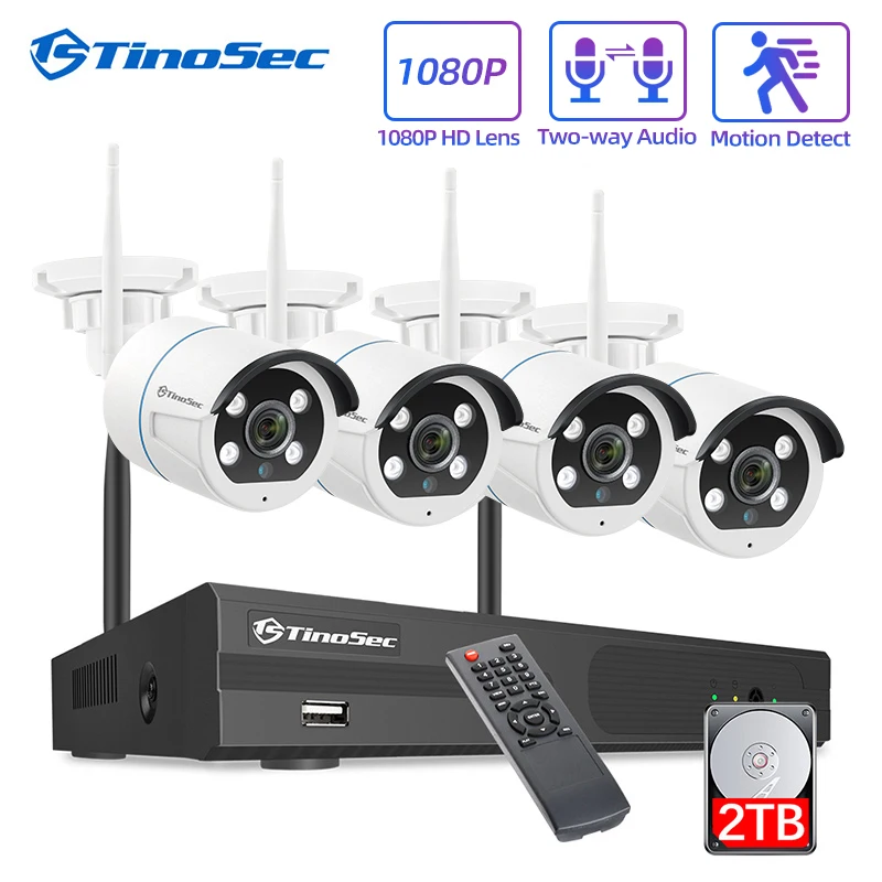 Беспроводная камера видеонаблюдения TinoSec 8 каналов 1080P 4 шт. 2 МП NVR Wi Fi IP для улицы