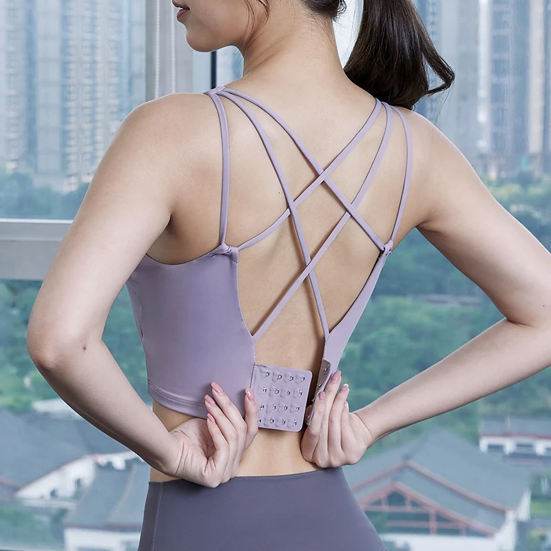 Sexy Women Sports Bras Breathable Cross Back Yoga Bra Nylon Elasticity Fitness Gym Female Underwear Push Up Workout Bra Crop Top