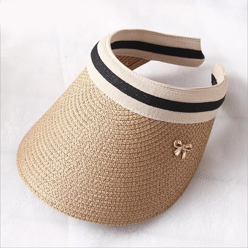 

2019 New Women's Sun Hats Handmade Straw Visor Caps Parent-Child Summer Hat Empty Top Beach Hat