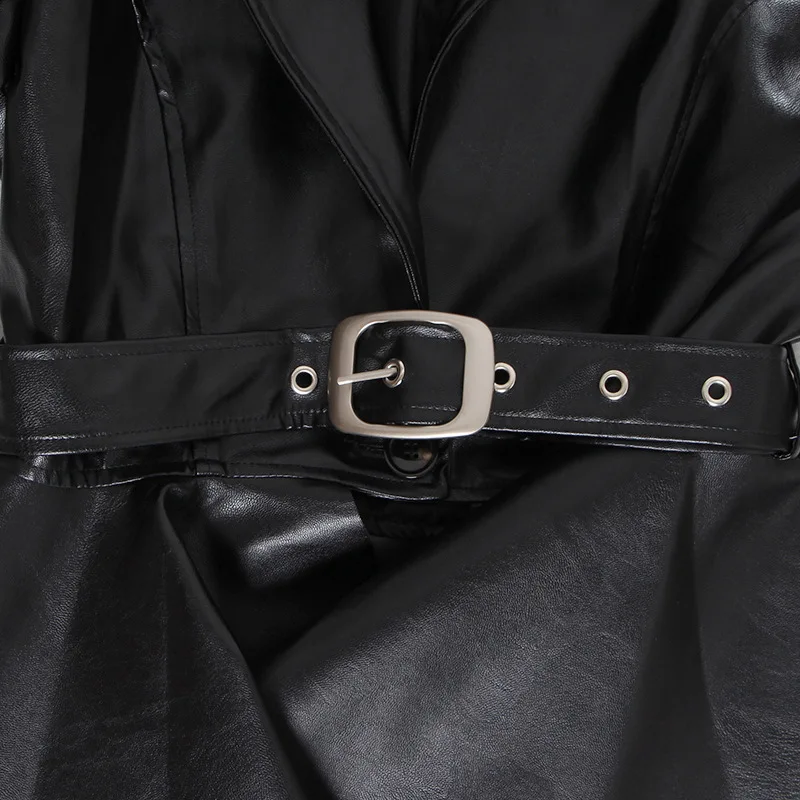 Новое поступление 2019 модное черное платье из искусственной кожи куртка