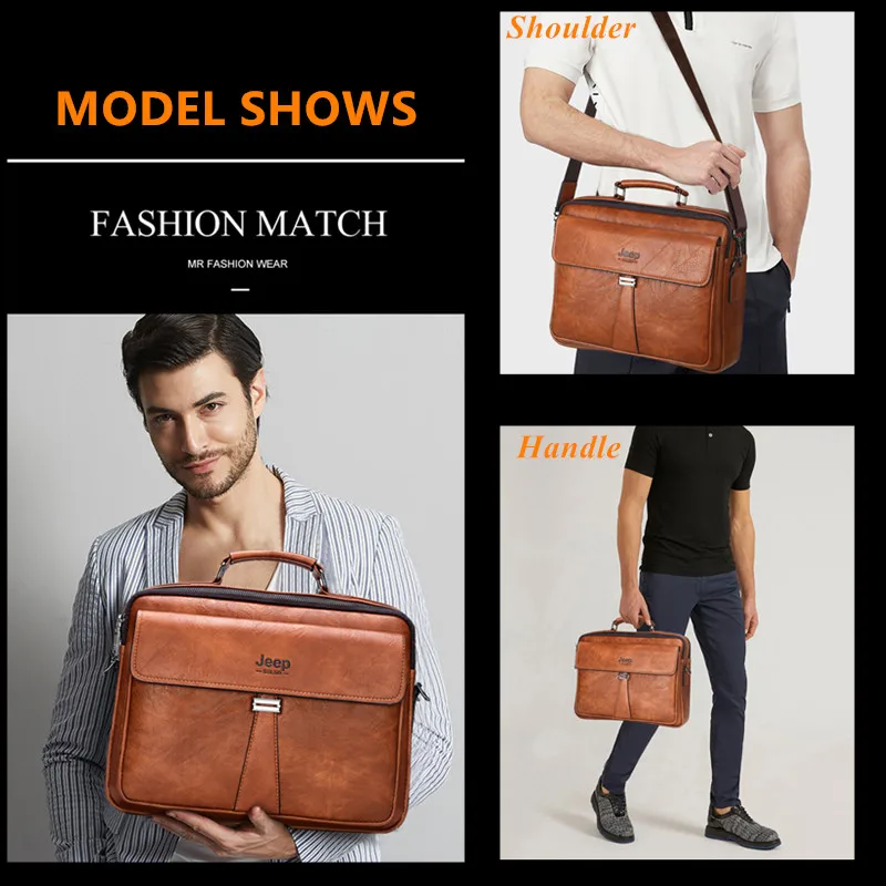 JEEP BULUO Men's Business Briefcase Laptop Bag Waterproof Split Leather Men Computers Handbags Man Shoulder Travel Bags