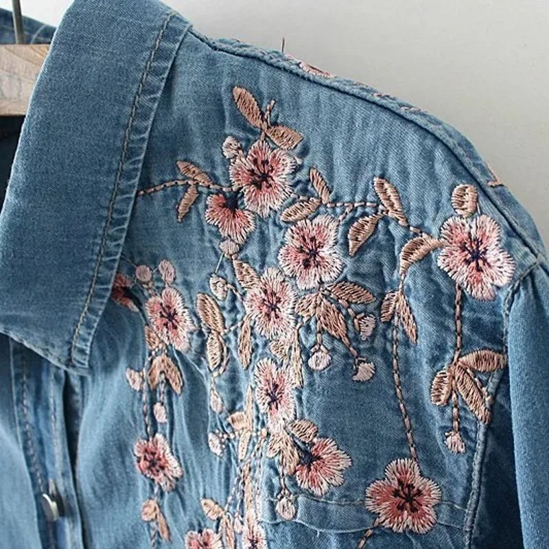 Женская Джинсовая блузка рубашка размера плюс с длинным рукавом рубашки