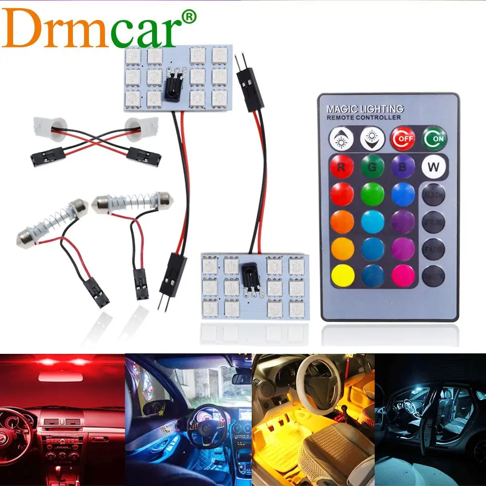 

T10 Car Led RGB DC 12V 5050 12SMD Auto Led Remote Controller Panel Interior Auto Lamp Atmosphere Dome Festoon BA9S Reading Light