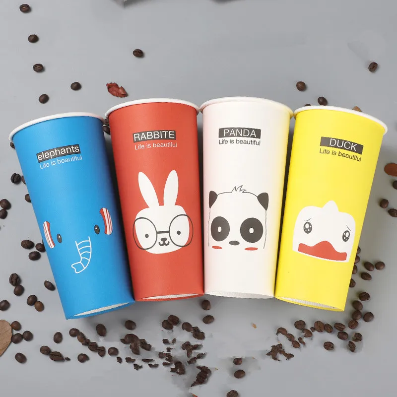 50 шт. одноразовые толстые бумажные чашки с мультяшным рисунком животного для