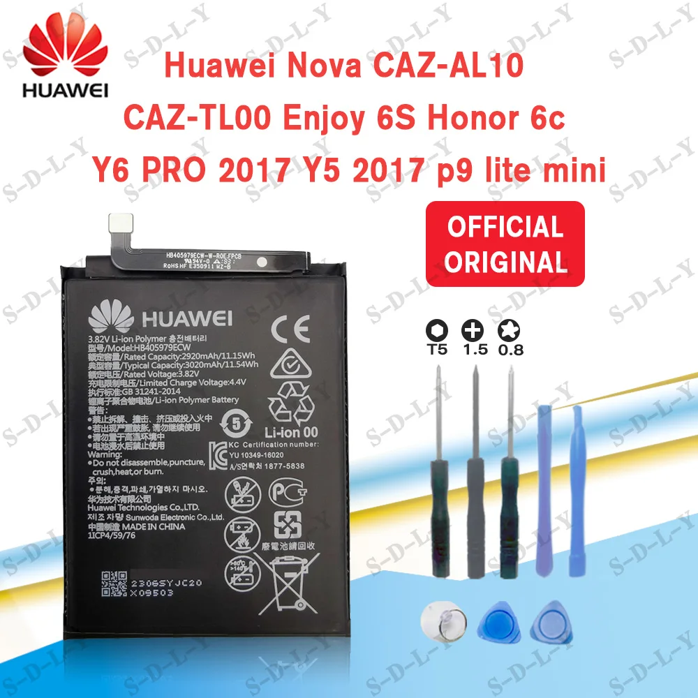 

Hua Wei HB405979ECW Original Replacement Phone Battery for Huawei NOVA CAZ-AL10 CAZ-TL00 Enjoy 6S Honor 6C 6A 8A Li-ion 3020mAh