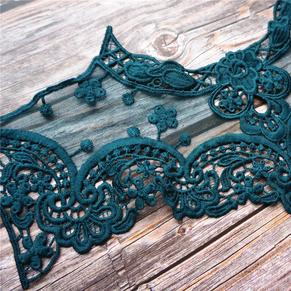 Темно-зеленые вышитые цветы кружевной воротник сетчатая аппликация готическая