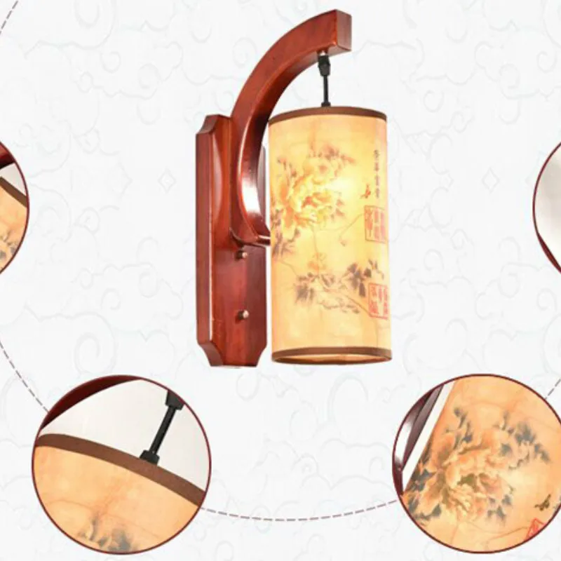 

Retro Chinese wall lamp antique Wood stair aisle corridor bedroom living room cafe sconce YHJ011823