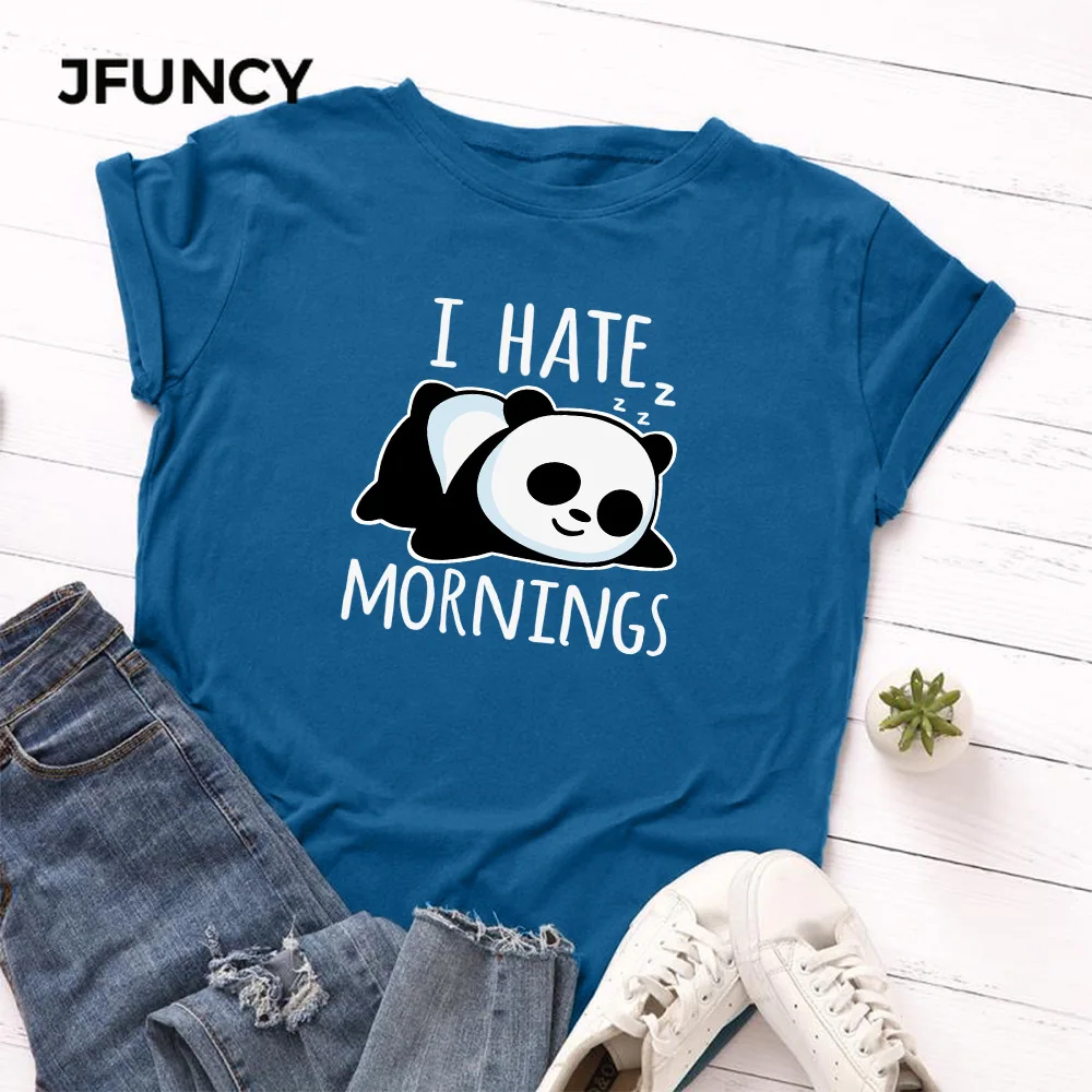JFUNCY  Lazy Panda Print T-shirt Korean Women Cotton Tshirt Summer Tees Tops Short Sleeve Woman T Shirt Female Shirts