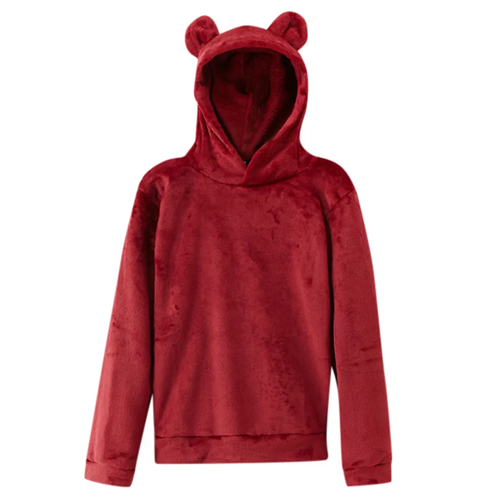 Женская теплая толстовка с ушками однотонная Толстовка длинным рукавом
