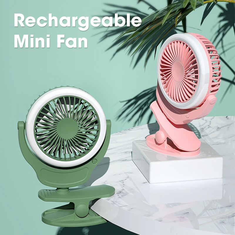 

Summer Portable Mini Fan 3 Speed Adjustable Clip Desktop Fans With LED Light USB Rechargeable Desk Cooler Home Air Cooler