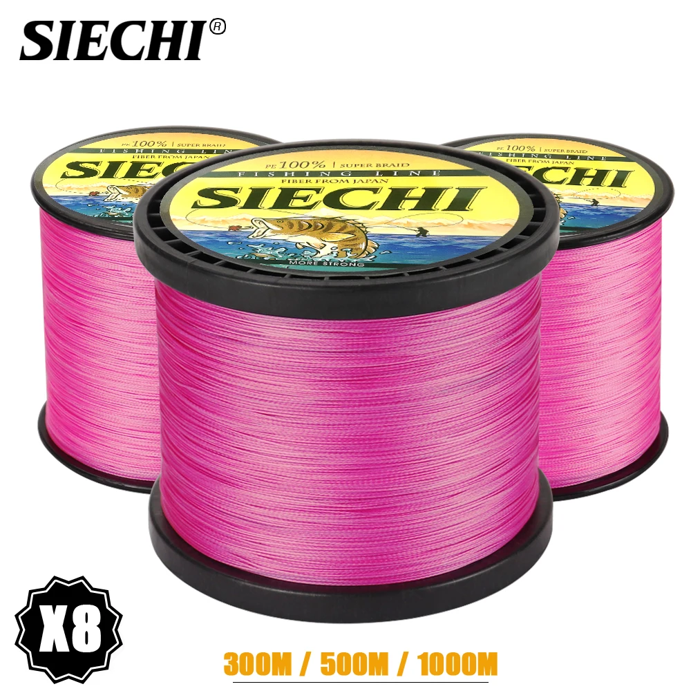 SIECHI 8 нитей 300 м 500 1000 20 88 анг. Фунт. Полиэтиленовая розовая плетеная рыболовная