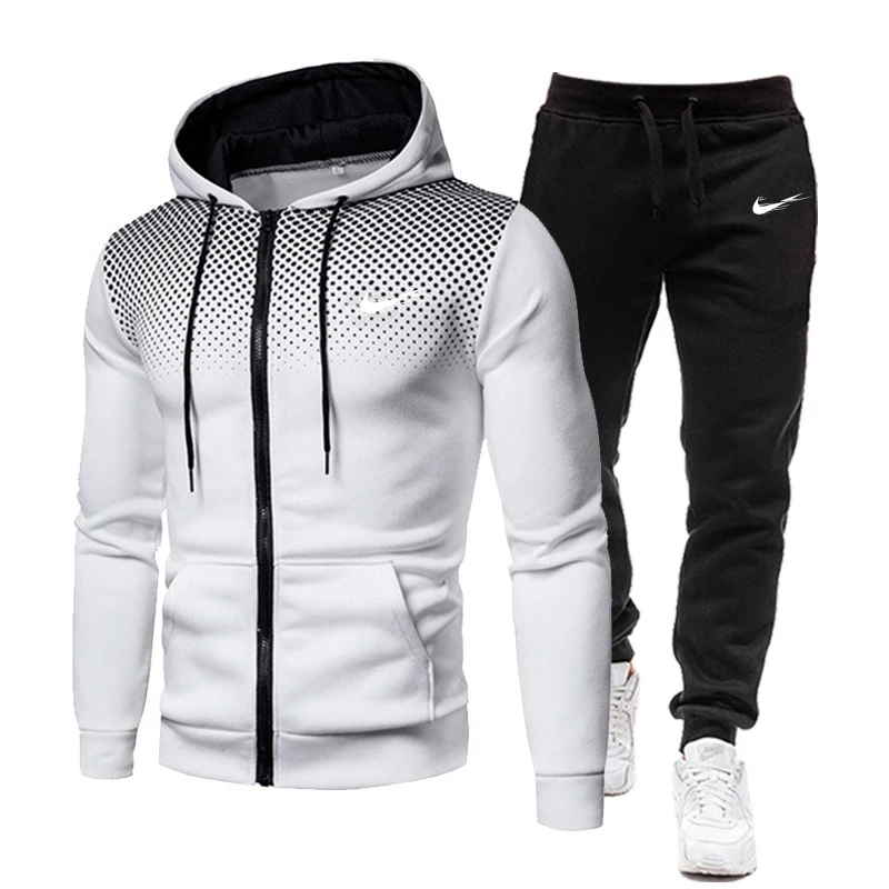 

Men's Tracksuit Mesh Spot Hoodie 2021 New Hot Sale Sportswear Spring Clothing Streetwear Hip Hop Two Piece Set S-3XL