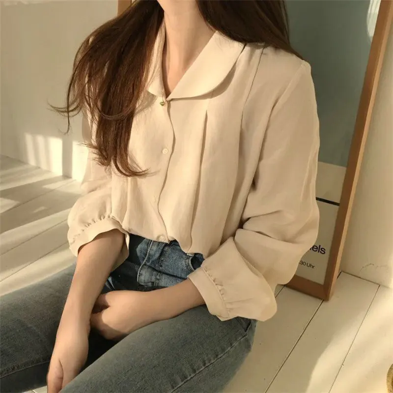 Женская уличная одежда повседневная Свободная блузка с длинным рукавом для