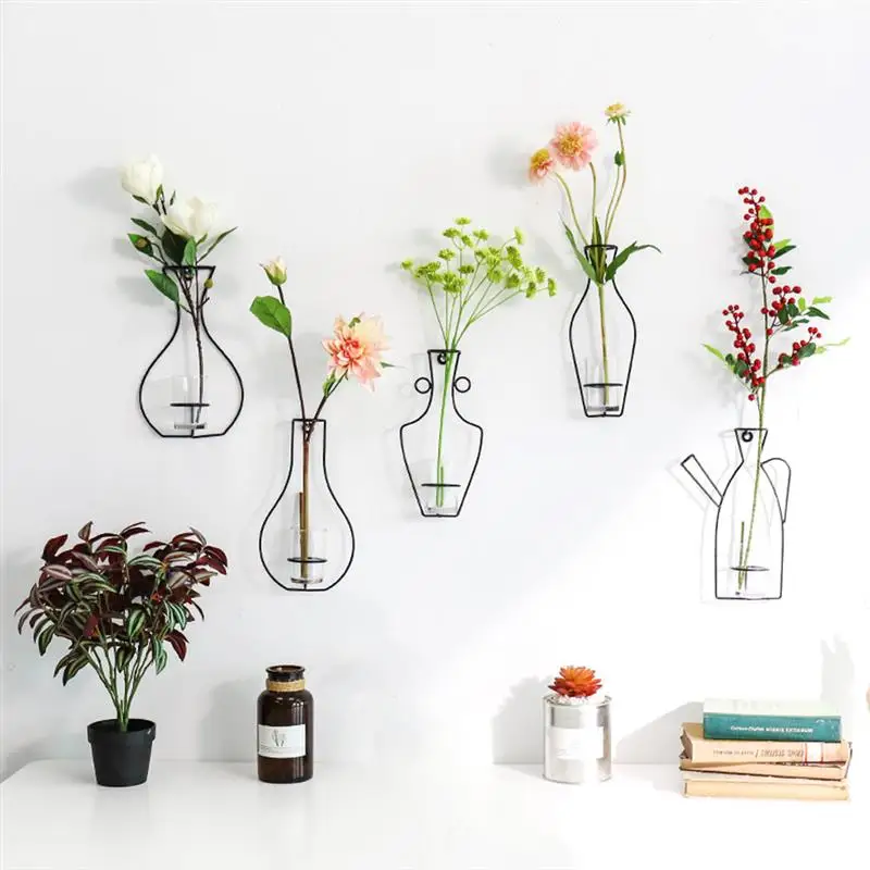 

Iron Frame Vase Wall Hanging Plant Dried Flower Racks Bottle DIY Creativite Decorative Shelves for Garden Home Decor