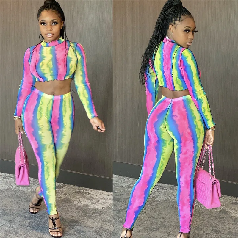 Комплект из двух предметов с радужным принтом укороченный топ и штаны леггинсы