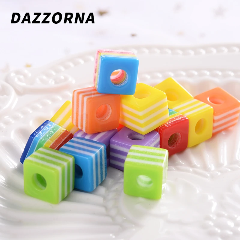 Разноцветные Бусины из смолы цветные яркие Квадратные бусины россыпью для