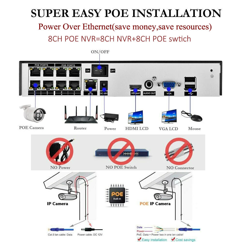 AZISHN 8 Каналы 3MP POE IP видео безопасности Системы H.265 + NVR с аудио на открытом воздухе