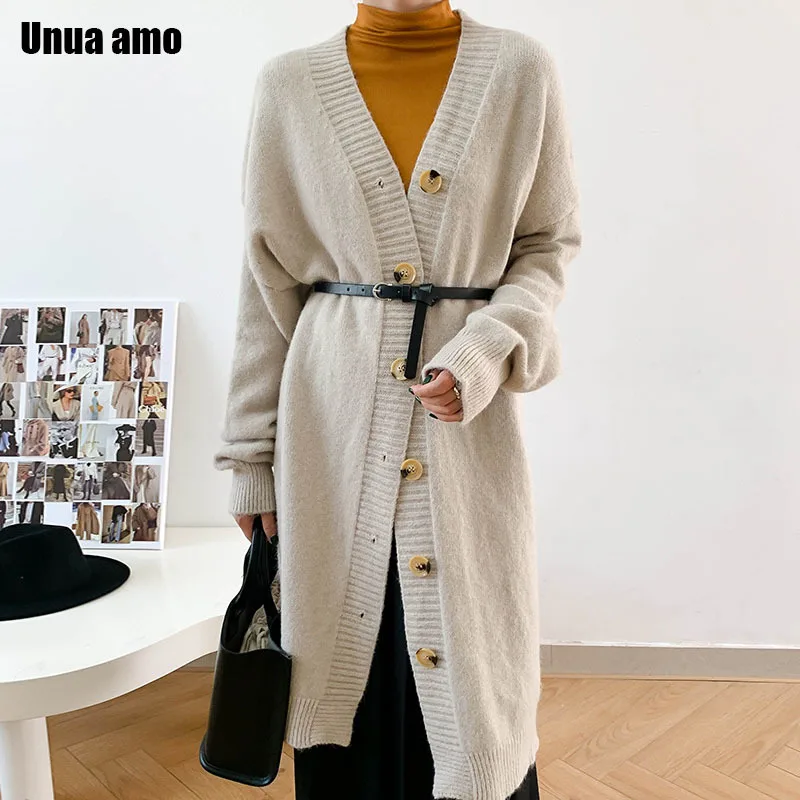 

Женский вязаный кардиган Unua mo, однобортный длинный кардиган с длинным рукавом и V-образным вырезом, Осень-зима 2021