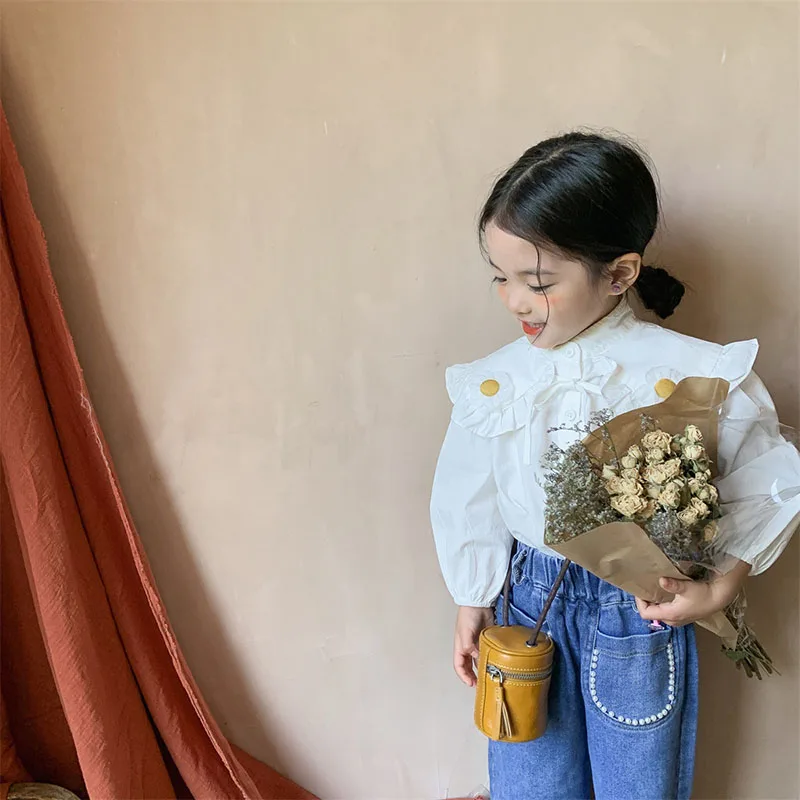 

MILANCEL 2021 Autumn Kids Clothes Girls Blouses Turn-down Collar Cotton Long Sleev T-shirt Korean Children Outwear