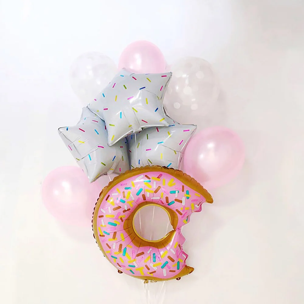 

9pcs donut aluminum film balloon combination baby birthday party decorations five-pointed star wave dot latex balloon candy set